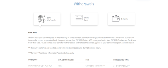 Depósitos y retiros FXPrimus